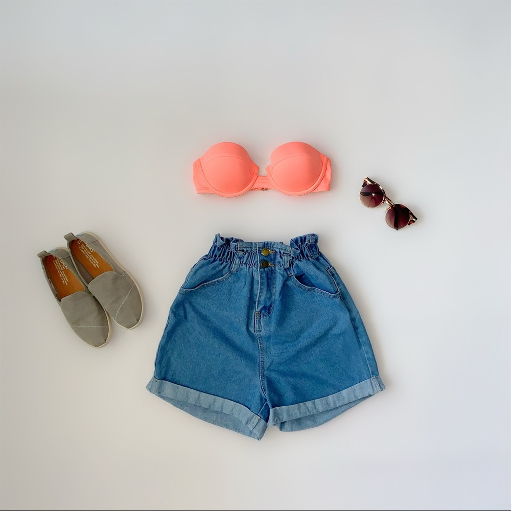 Denim paperbag shorts.